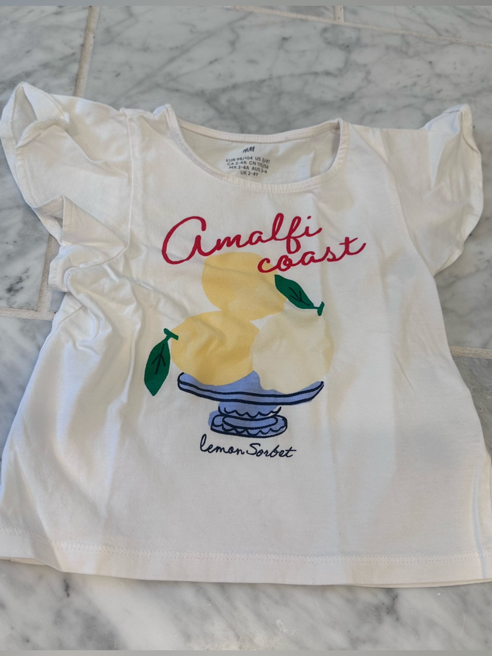 H&M White Tee with Amalfi Coast Yellow Lemon Graphic